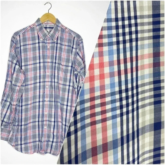Peter Millar Large Men’s Plaid Long Sleeve Cotton Button Down Shirt Size Large - Picture 1 of 7